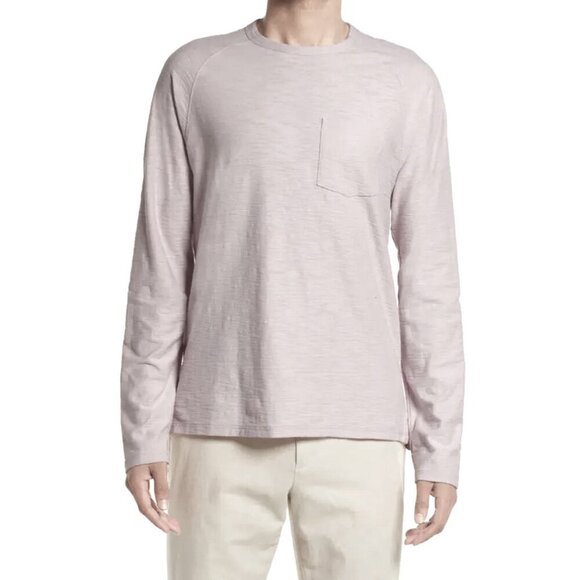 Vince Mens Cotton Long Sleeve Pocket Crew T-Shirt Raglan Sleeve Dusty Mauve - Picture 1 of 10